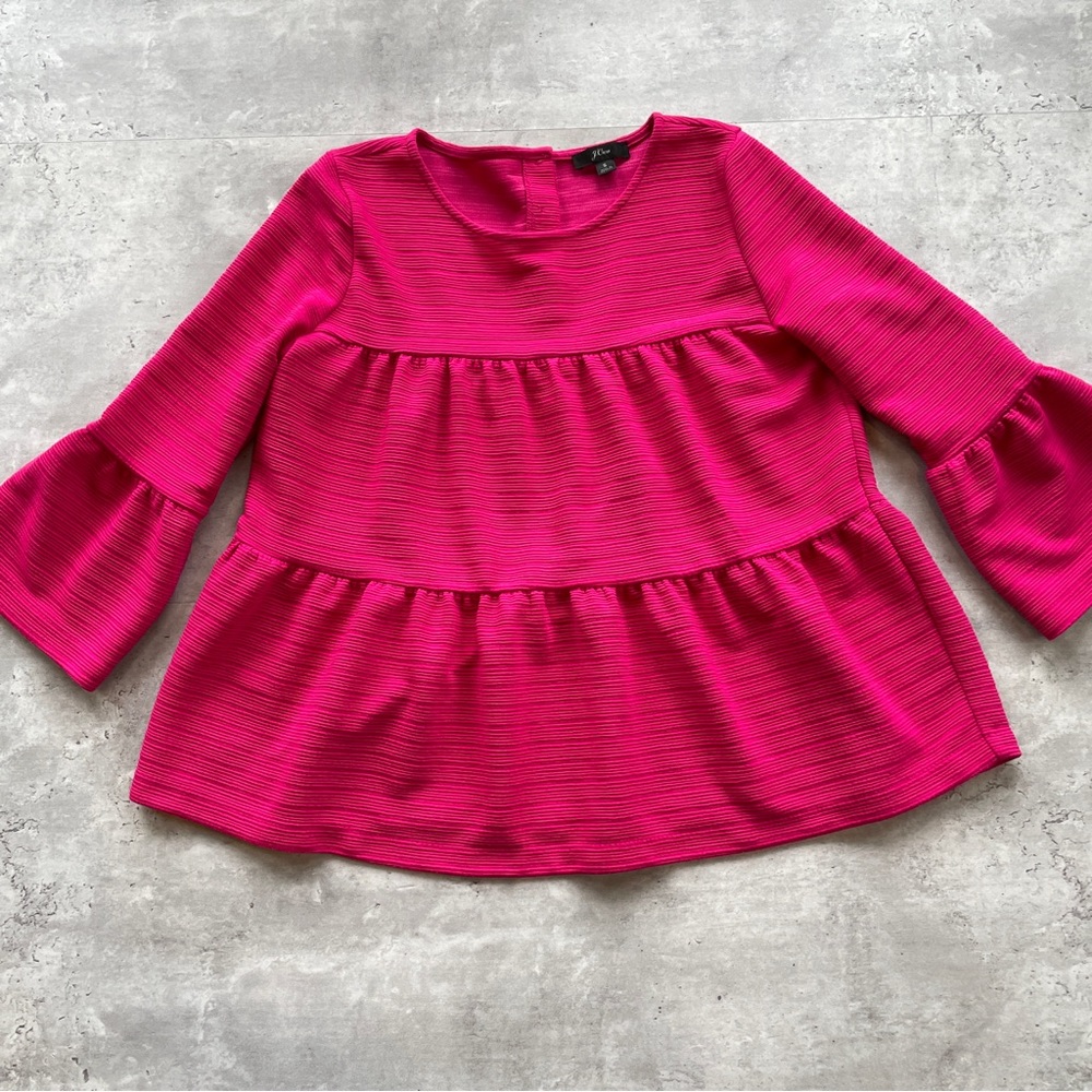 J. Crew Ribbed Tiered Button Back Top, Pink, Size Small